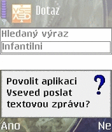 Displej - souhlas s odesláním textové zprávy